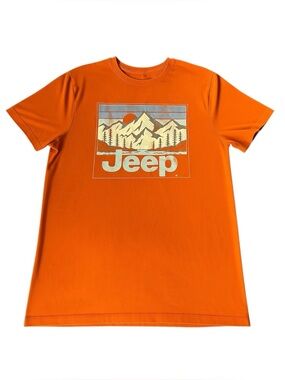Jeep Graphic T Shirt Men’s Medium Orange Mountain Logo Outdoors Off Road Tee
